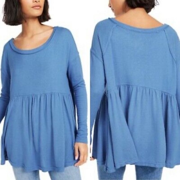 Free People Tops - Free People Your Girl Babydoll Tee Blue